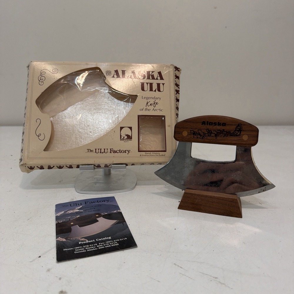 Vintage 1993 Alaska Ulu Knife Alaskan Birch Handle Original Box Cabin